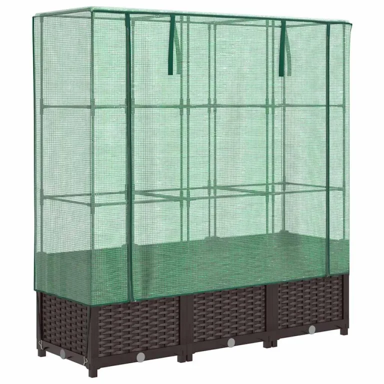 Hochbeet mit Gewächshaus Frühbeet Aufsatz 120x40x138 cm Rattan Optik für Tomaten Gemüse Kräuter, Stabiles PP Beet mit Eisenrahmen & Wasserdichter Abdeckung für Garten Balkon Terrasse – Bild 2
