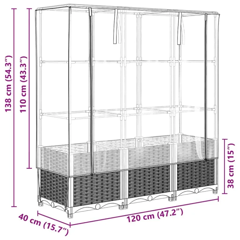 Hochbeet mit Gewächshaus Frühbeet Aufsatz 120x40x138 cm Rattan Optik für Tomaten Gemüse Kräuter, Stabiles PP Beet mit Eisenrahmen & Wasserdichter Abdeckung für Garten Balkon Terrasse – Bild 9