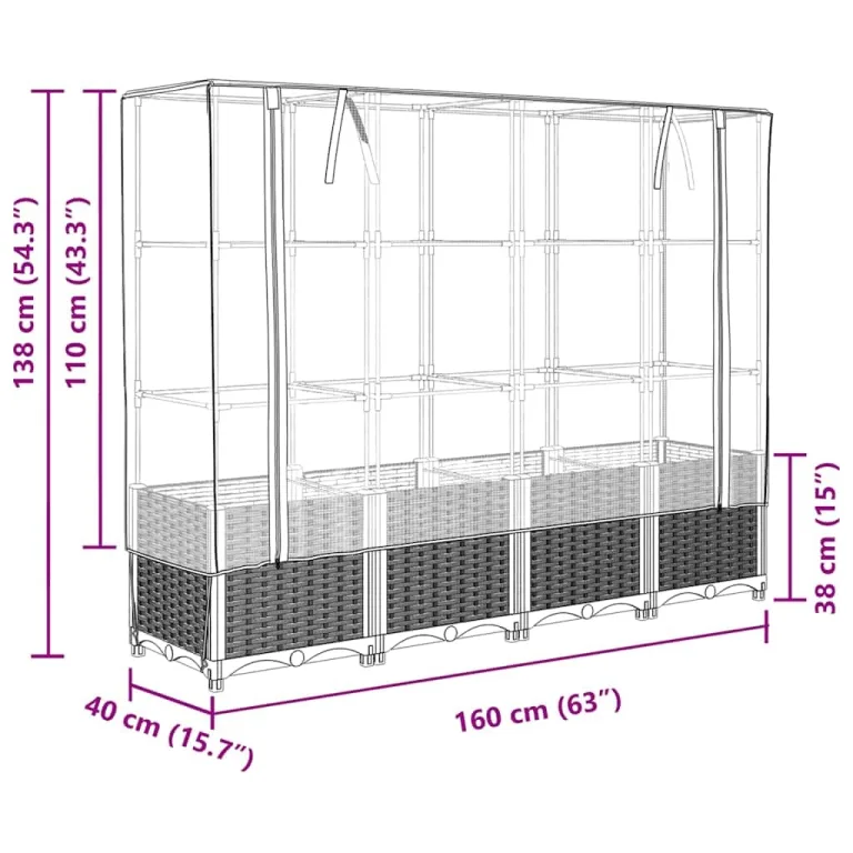 Hochbeet mit Gewächshaus Aufsatz 160x40x138 cm Rattan Optik, Frühbeet für Gemüse Kräuter Tomaten, Stabiles PP Beet mit Eisenrahmen, Wetterfeste Abdeckung für Garten Balkon Terrasse – Bild 9