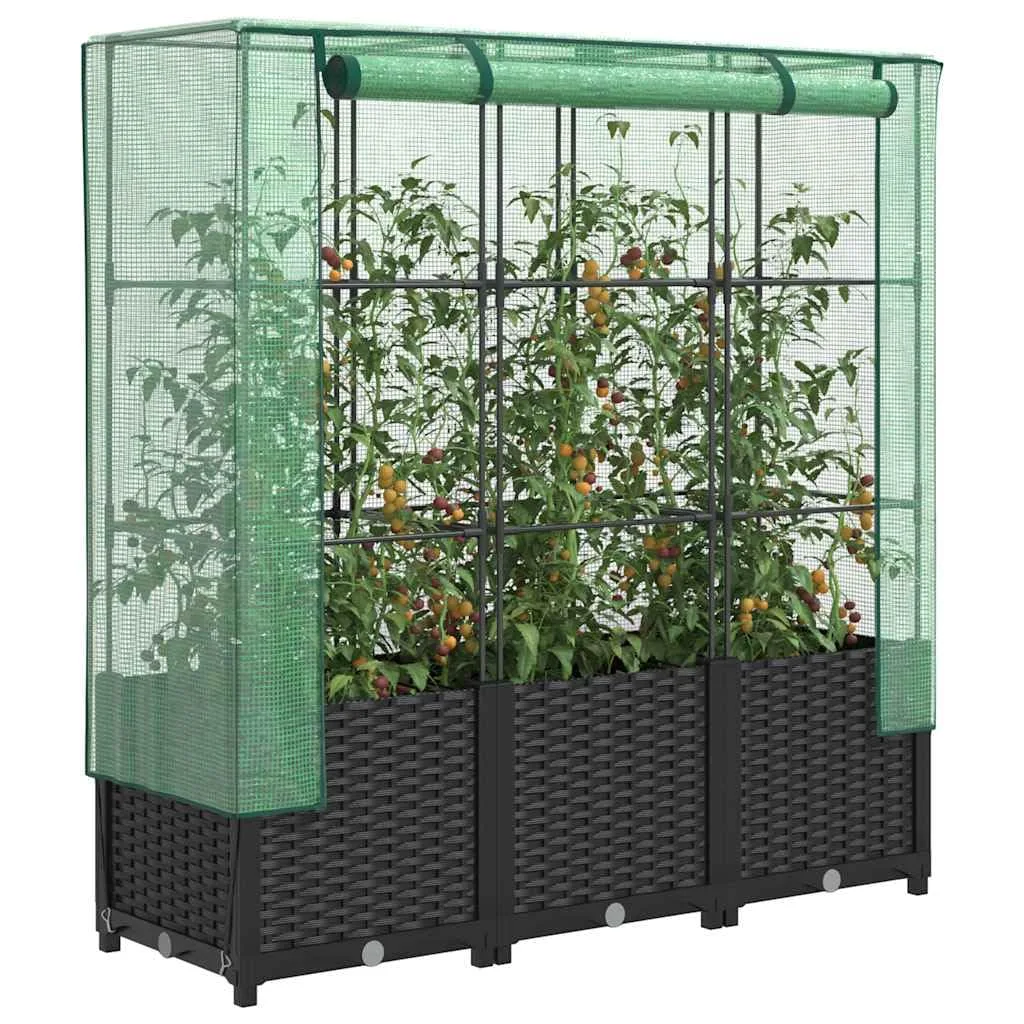 Hochbeet mit Gewächshaus Aufsatz 120x40x138 cm Rattan Optik Frühbeet für Tomaten Gemüse Kräuter Balkon Garten inklusive stabilem Eisenrahmen und wasserdichter Abdeckung - Bild 1