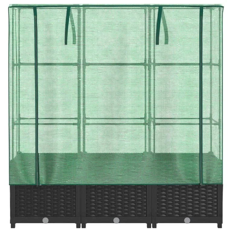 Hochbeet mit Gewächshaus Aufsatz 120x40x138 cm Rattan Optik Frühbeet für Tomaten Gemüse Kräuter Balkon Garten inklusive stabilem Eisenrahmen und wasserdichter Abdeckung – Bild 4