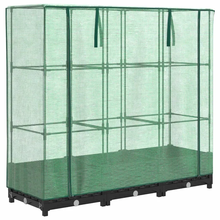 Hochbeet mit Gewächshausabdeckung 120x40x123 cm Rattanoptik für Garten und Balkon, Stabiles PP Beet mit Eisenrahmen & Wasserdichter PE Abdeckung für Gemüse und Kräuter – Bild 2