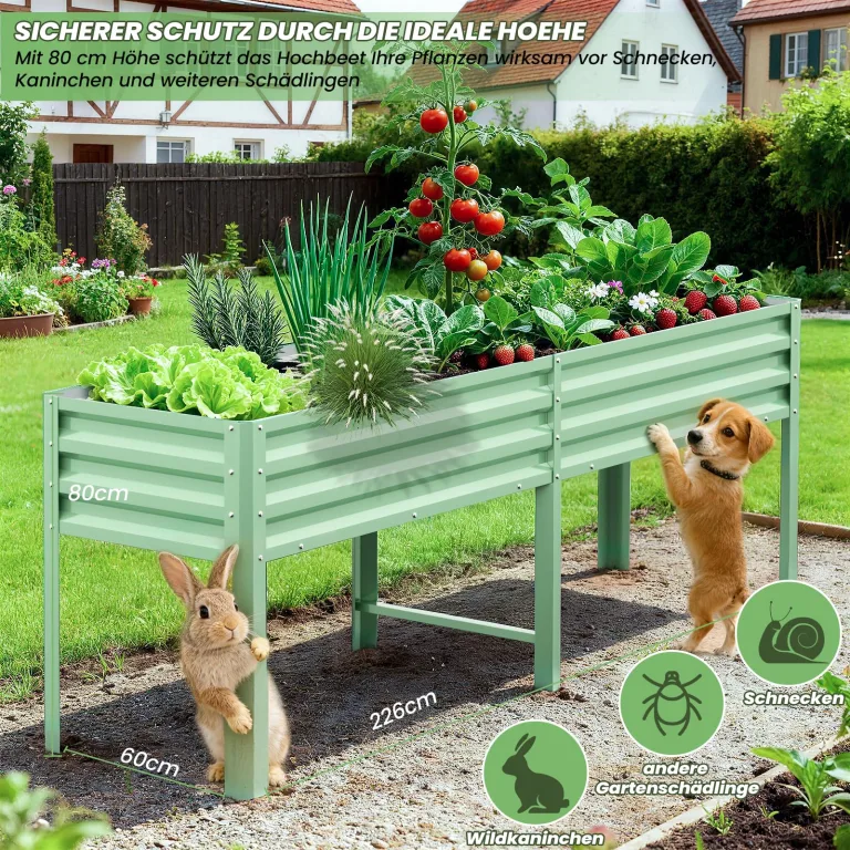 Hochbeet aus Metall, Verzinkter Stahl Rostfrei, 226x60x80 cm Hochbeet für Garten, Terrasse & Balkon, Pflanzkasten für Gemüse, Kräuter und Blumen, Langlebiges Pflanzbeet – Bild 4