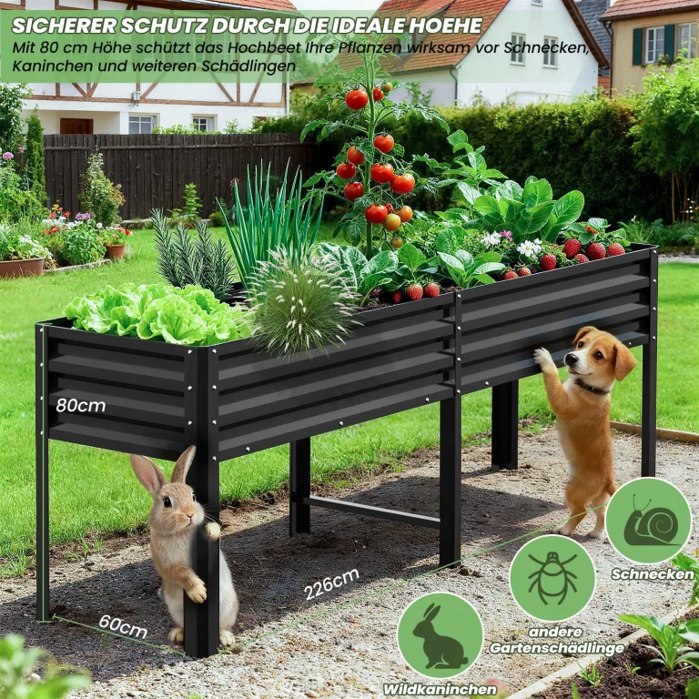 Hochbeet aus Metall, Verzinkter Stahl Rostfrei, 226x60x80 cm Hochbeet für Garten, Terrasse & Balkon, Pflanzkasten für Gemüse, Kräuter und Blumen, Langlebiges Pflanzbeet – Bild 4