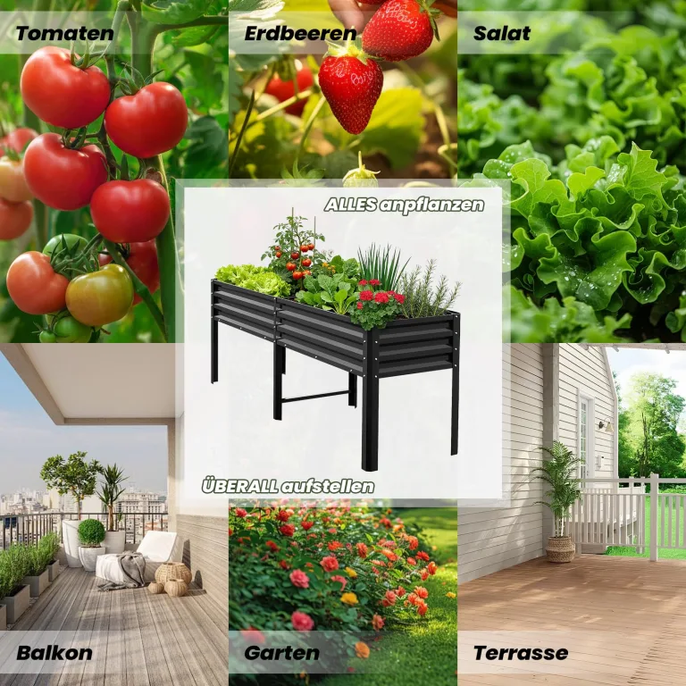 Hochbeet aus Metall, Verzinkter Stahl Rostfrei, 226x60x80 cm Hochbeet für Garten, Terrasse & Balkon, Pflanzkasten für Gemüse, Kräuter und Blumen, Langlebiges Pflanzbeet – Bild 6