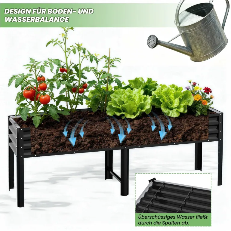 Hochbeet aus Metall, Verzinkter Stahl Rostfrei, 226x60x80 cm Hochbeet für Garten, Terrasse & Balkon, Pflanzkasten für Gemüse, Kräuter und Blumen, Langlebiges Pflanzbeet – Bild 9