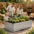 Hochbeet Metall XXL (240x120x60 cm), Wetterfestes Pflanzbeet für Garten & Terrasse, Verzinktes Gemüsebeet mit Stabilisierungsstangen, Pflanzkübel mit Offenem Boden für Tomaten, Silber - Thumbnail 4