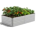 Hochbeet Metall XXL (240x120x60 cm), Wetterfestes Pflanzbeet für Garten & Terrasse, Verzinktes Gemüsebeet mit Stabilisierungsstangen, Pflanzkübel mit Offenem Boden für Tomaten, Silber - Thumbnail 1