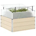 ACAGALA Hochbeet mit Gewächshaus 100x100x77 cm, Gewächshaus mit Polycarbonat-Abdeckung, 2 Dachfenster, rostfrei wetterfest temperaturbeständig, Aufzucht Pflanzenhaus Tomatenhaus, Elfenbein - Thumbnail 3