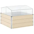 ACAGALA Hochbeet mit Gewächshaus 100x100x77 cm, Gewächshaus mit Polycarbonat-Abdeckung, 2 Dachfenster, rostfrei wetterfest temperaturbeständig, Aufzucht Pflanzenhaus Tomatenhaus, Elfenbein - Thumbnail 6