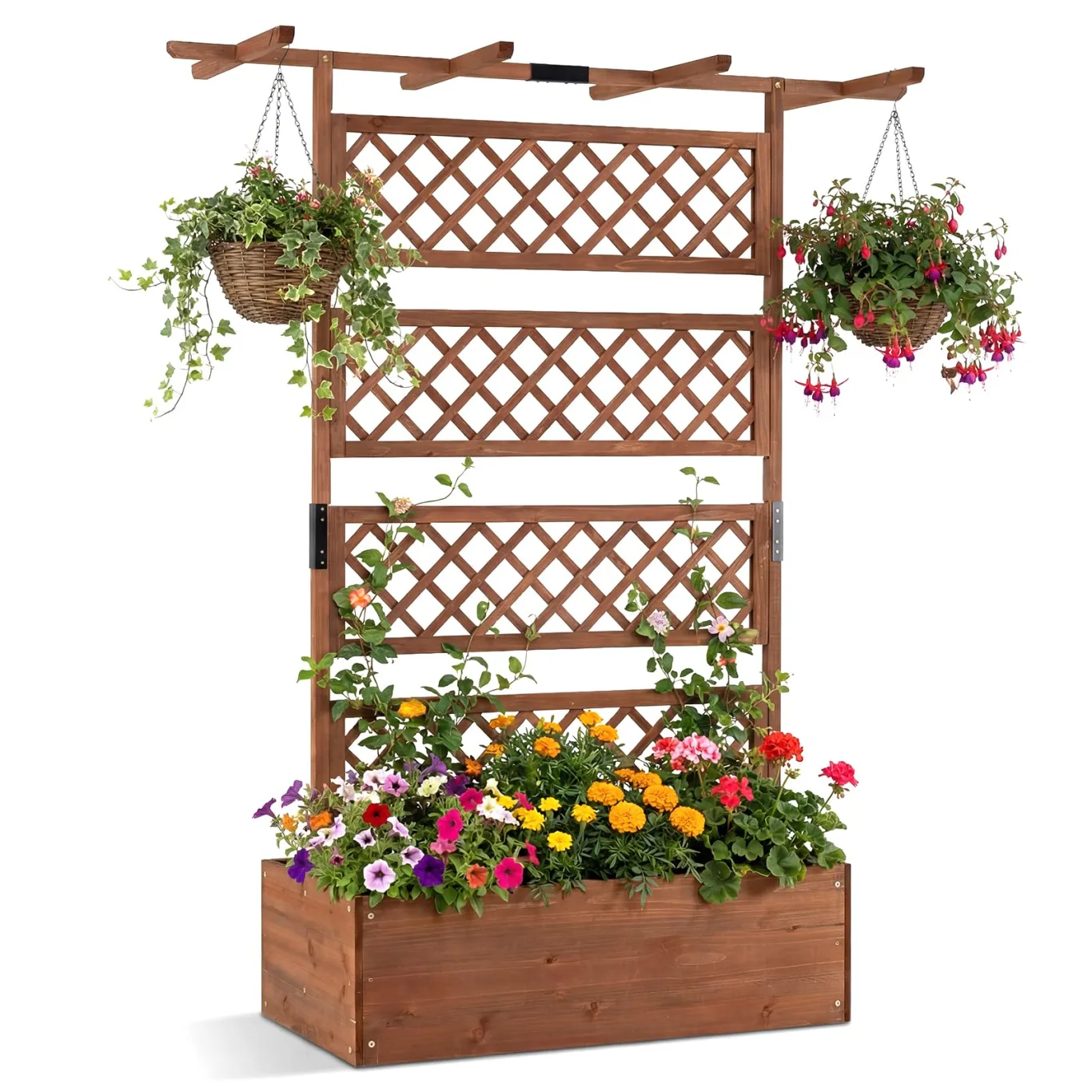 COSTWAY Blumenkasten mit Rankgitter & Dach, Pflanzkübel mit Sichtschutz, Pflanzkasten Tannenholz, Hochbeet mit Spalier, Drainagelöchern, Blumenkübel mit Rankhilfe für Kletterpflanzen, 100 x 55 x 183cm - Bild 1