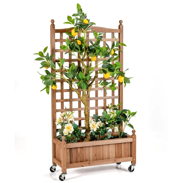 COSTWAY Blumenkasten mit Rankgitter & Dach, Pflanzkübel mit Sichtschutz, Pflanzkasten Tannenholz, Hochbeet mit Spalier, Drainagelöchern, Blumenkübel mit Rankhilfe für Kletterpflanzen, 100 x 55 x 183cm – Bild 10