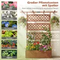 COSTWAY Blumenkasten mit Rankgitter & Dach, Pflanzkübel mit Sichtschutz, Pflanzkasten Tannenholz, Hochbeet mit Spalier, Drainagelöchern, Blumenkübel mit Rankhilfe für Kletterpflanzen, 100 x 55 x 183cm - Thumbnail 6