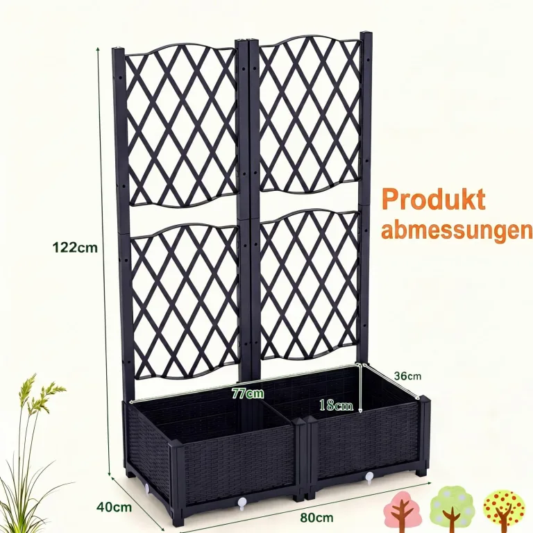 GOPLUS Blumenkasten mit Rankgitter, Hochbeet mit Spalier für Kletterpflanzen & Topfpflanzen, Tiefes Pflanzbeet mit Drainagelöchern für Balkon, Hinterhof & Garten (Grau,80 x 40 x 122 cm) – Bild 3