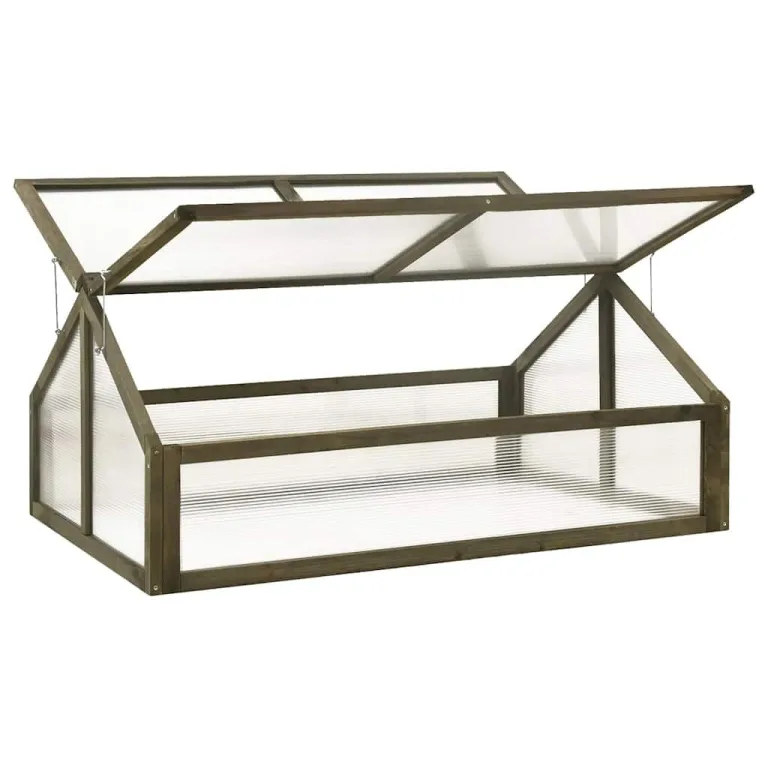 Gewächshaus aus Holz, quadratisches Gewächshaus, Grau, 114 x 80 x 50 cm, Tannenholz – Bild 2