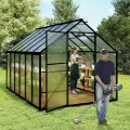Gewächshaus Aluminium 380x250x205 cm mit Fundament, 4 mm PC-Hohlkammerplatten, Wetterfest & Stabil, Tomatenhaus Treibhaus Anzuchthaus Garten Frühbeet, inkl. Dachfenster & Tür - Thumbnail 8