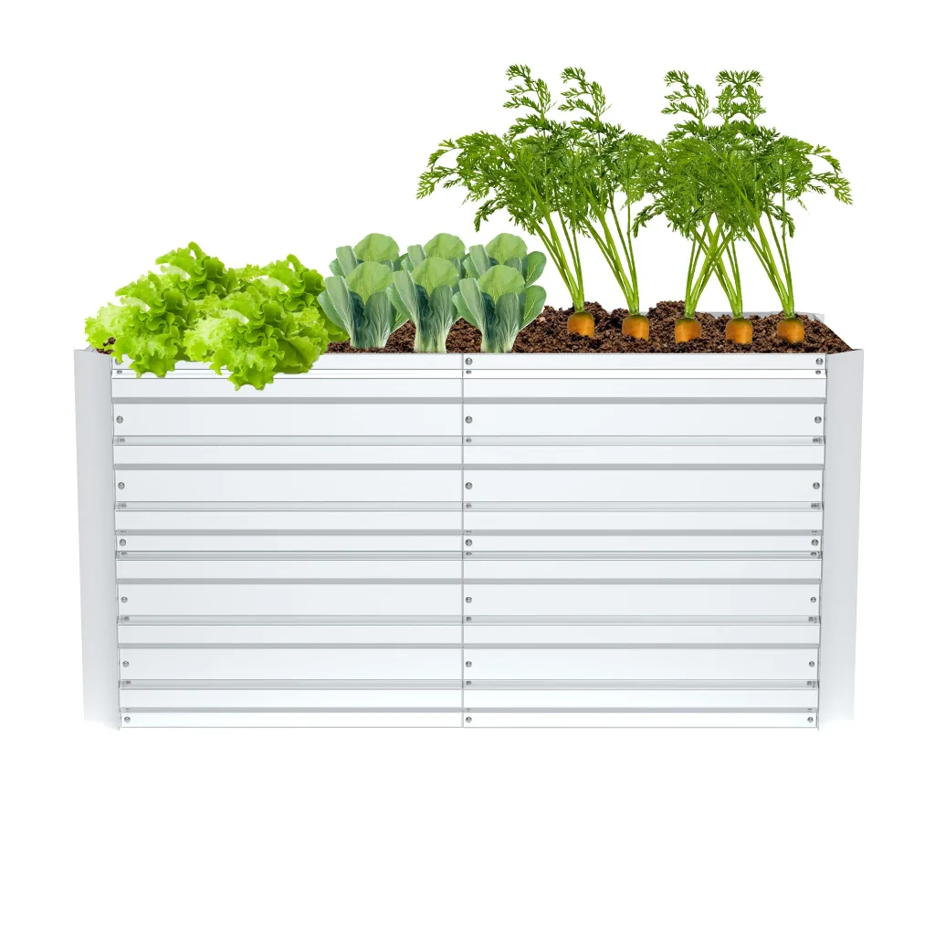 Metall Hochbeet Rechteckig 300x120x58 cm, stabil & rostfrei, wetterfest, langlebiges Gartenbeet für Gemüse, Kräuter & Blumen, Balkon & Terrasse – Silber