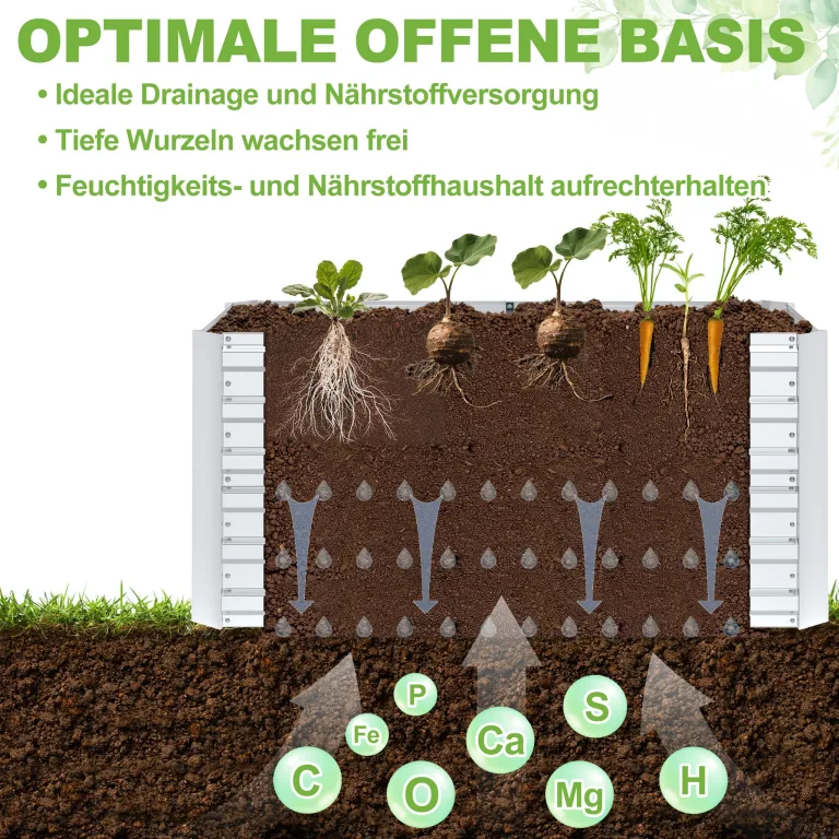 Metall Hochbeet Rechteckig 300x120x58 cm, stabil & rostfrei, wetterfest, langlebiges Gartenbeet für Gemüse, Kräuter & Blumen, Balkon & Terrasse – Silber – Bild 3