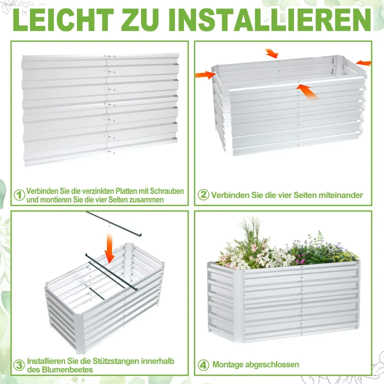 Metall Hochbeet Rechteckig 300x120x58 cm, stabil & rostfrei, wetterfest, langlebiges Gartenbeet für Gemüse, Kräuter & Blumen, Balkon & Terrasse – Silber – Bild 5