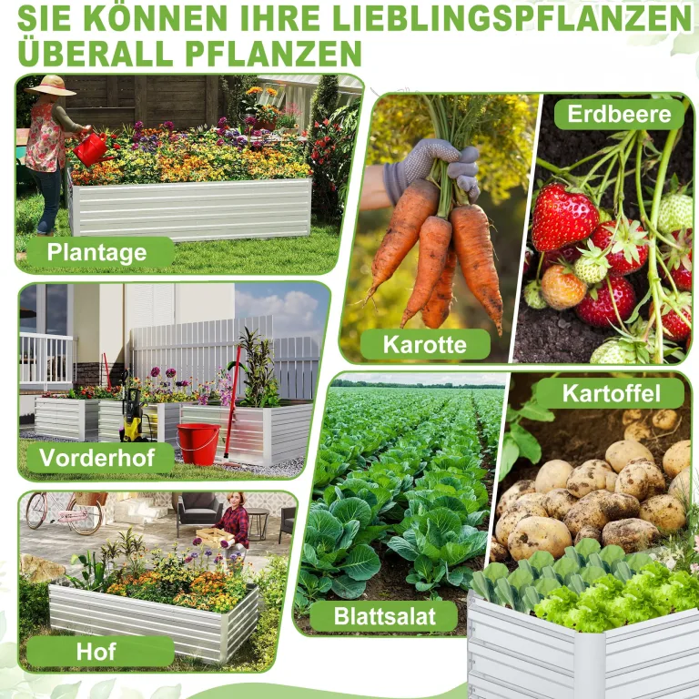 Metall Hochbeet Rechteckig 300x120x58 cm, stabil & rostfrei, wetterfest, langlebiges Gartenbeet für Gemüse, Kräuter & Blumen, Balkon & Terrasse – Silber – Bild 7