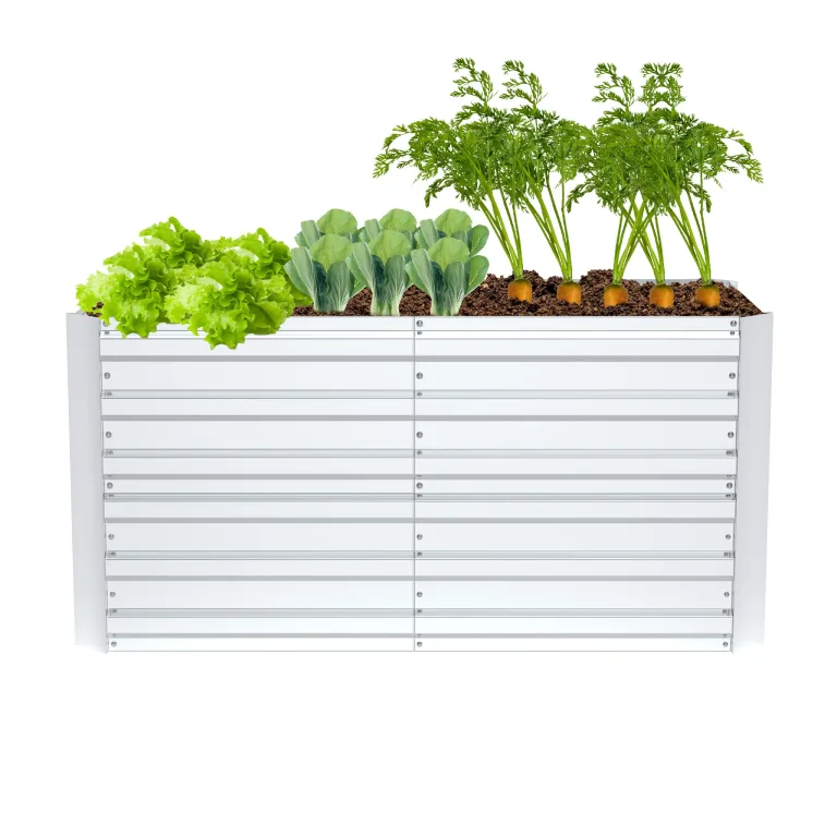 Metall Hochbeet Rechteckig 300x120x58 cm, stabil & rostfrei, wetterfest, langlebiges Gartenbeet für Gemüse, Kräuter & Blumen, Balkon & Terrasse – Silber – Bild 1