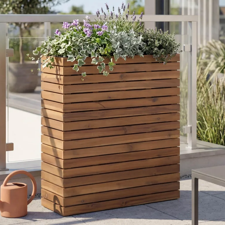 Mendler Pflanzkasten HWC-L21, Hochbeet Pflanzkübel Blumentopf, eckig 77x63x23cm Outdoor Akazie Holz FSC®-Zertifiziert - Hellbraun – Bild 1