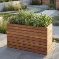 Mendler Pflanzkasten HWC-L21, Pflanzkübel Blumentopf Hochbeet, eckig 41x63x23cm Outdoor Akazie Holz FSC®-Zertifiziert - Hellbraun - Thumbnail 1