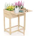 GOPLUS Hochbeet Holz, Gartenbett mit klappbarer Ablage, Blumenkasten mit Abflusslöchern, Pflanzenbehalter für Blumen, Gemüse & Kräuter, Pflanzkasten für Garten, Hof & Balkon, 63 x 67 x 74 cm, Natur - Thumbnail 10
