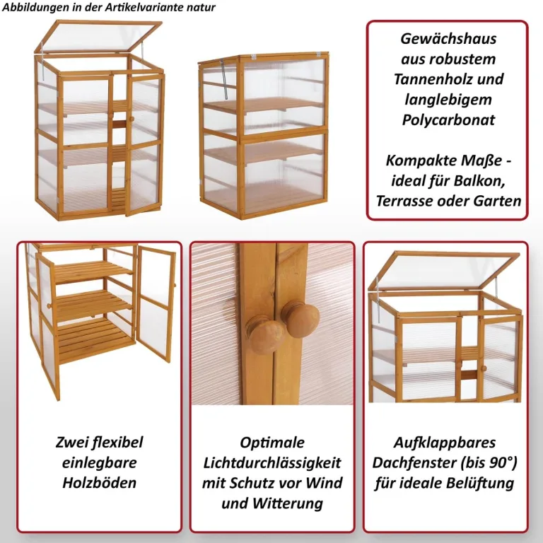 Mendler Gewächshaus HWC-Q13, Treibhaus Anzuchthaus Frühbeet Fenster verstellbar Holz FSC®-Zertifiziert 110x76x57cm - Dunkelbraun – Bild 2