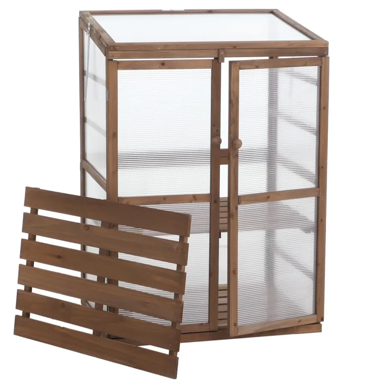Mendler Gewächshaus HWC-Q13, Treibhaus Anzuchthaus Frühbeet Fenster verstellbar Holz FSC®-Zertifiziert 110x76x57cm - Dunkelbraun – Bild 8