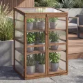 Mendler Gewächshaus HWC-Q13, Treibhaus Anzuchthaus Frühbeet Fenster verstellbar Holz FSC®-Zertifiziert 110x76x57cm - Dunkelbraun - Thumbnail 1