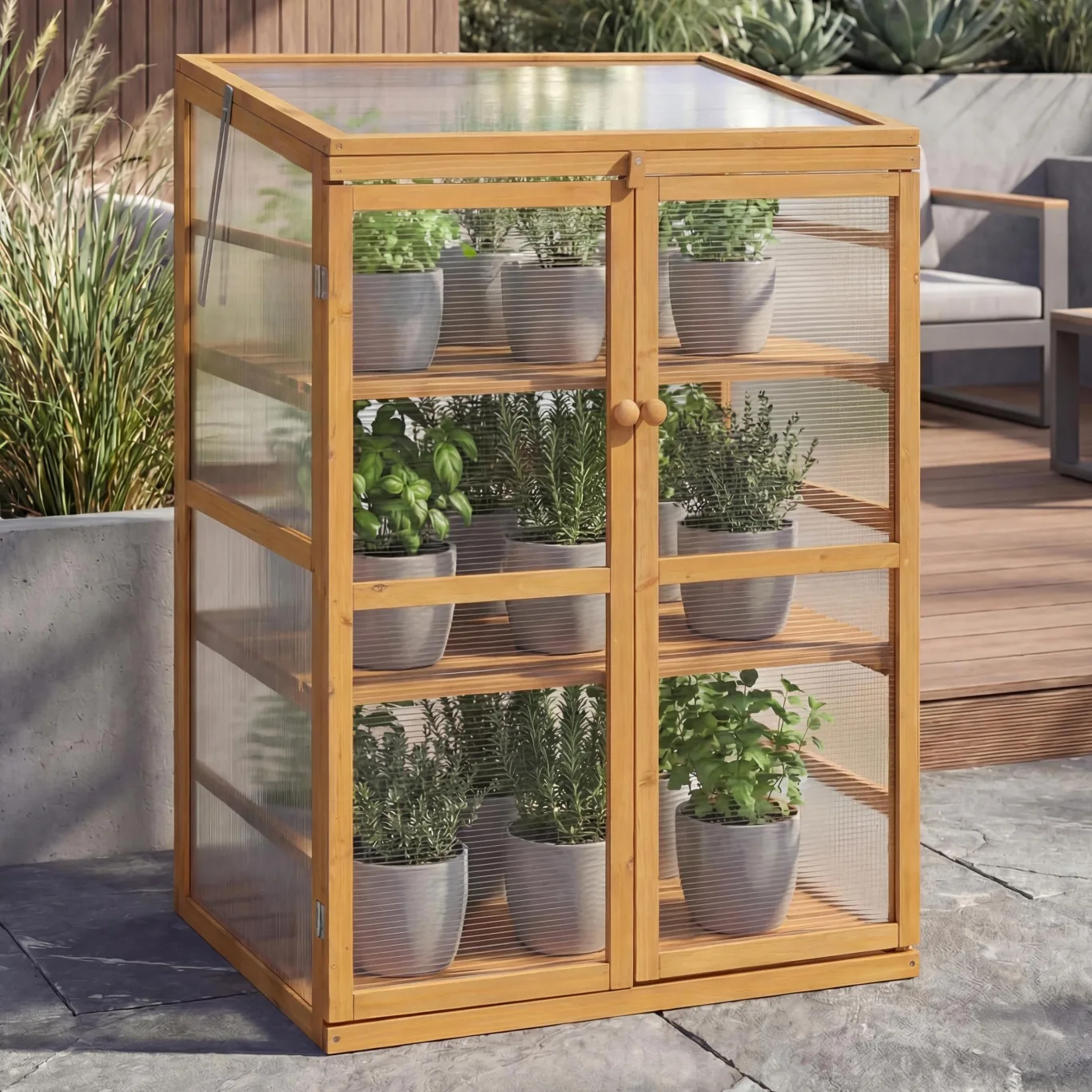 Mendler Gewächshaus HWC-Q13, Treibhaus Anzuchthaus Frühbeet Fenster verstellbar Holz FSC®-Zertifiziert 110x76x57cm - Natur - Bild 1