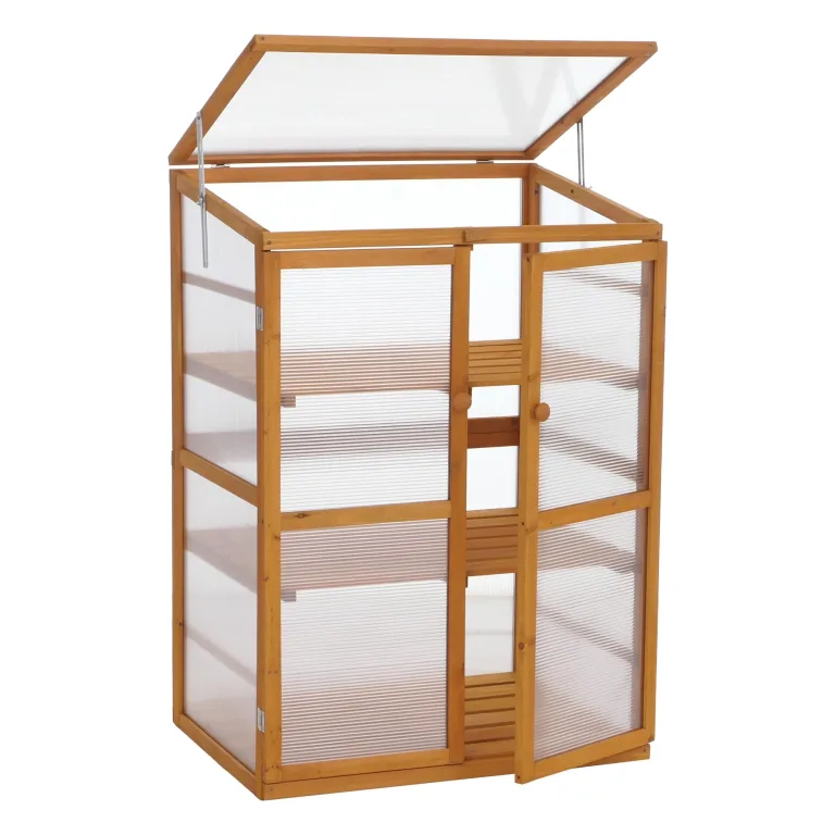 Mendler Gewächshaus HWC-Q13, Treibhaus Anzuchthaus Frühbeet Fenster verstellbar Holz FSC®-Zertifiziert 110x76x57cm - Natur – Bild 4