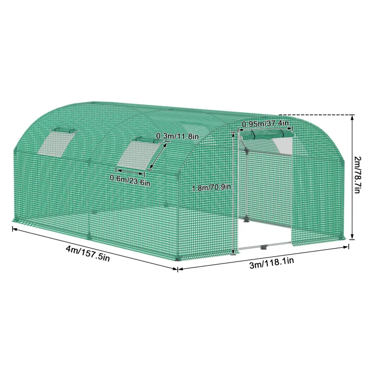 Gewächshaus 3x4 m begehbar, Foliengewächshaus mit 4 Fenstern & Tür, stabiles Stahlgestell, HDPE/LDPE Abdeckung, Tomatengewächshaus für Garten & Gemüseanbau – Bild 2