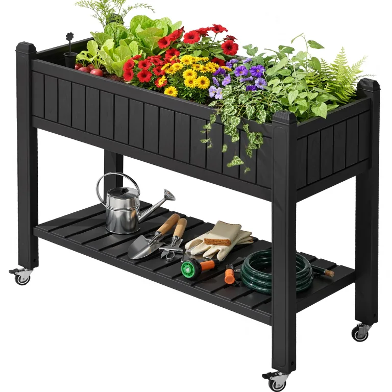 YITAHOME Hochbeete mit Rankgitter, Garten-Rankgitter mit Rädern, 108,5 x 44 x 155 cm, Drainagelöcher und Stopfen für Kletterpflanzen, erhöhter Übertopf hält 6,8 kg für Gemüse, Blumen, Obst (weiß) – Bild 10