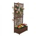 HOMASIS Pflanzkübel mit Rankgitter, Blumenkasten mit Spalier, Pflanzkasten Pflanzgefäß aus Massivholz, Hochbeet Rankkasten Gartenspalier Rankhilfe für Balkon, Garten, Terrasse, 90x44,5x180,5cm (Braun) - Thumbnail 4