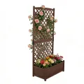 HOMASIS Pflanzkübel mit Rankgitter, Blumenkasten mit Spalier, Pflanzkasten Pflanzgefäß aus Massivholz, Hochbeet Rankkasten Gartenspalier Rankhilfe für Balkon, Garten, Terrasse, 90x44,5x180,5cm (Braun) - Thumbnail 1