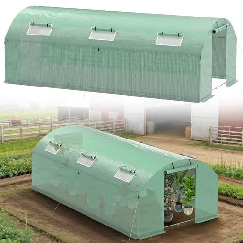 Gewächshaus Foliengewächshaus 3 × 6 m - 18 m² mit Verzinktrohrfundament inkl. Erdanker & 4 Aufrollbare Fenster mit Moskitonetz & 140 g/m² UV-beständig Tomatengewächshaus Greenhouse – Bild 10