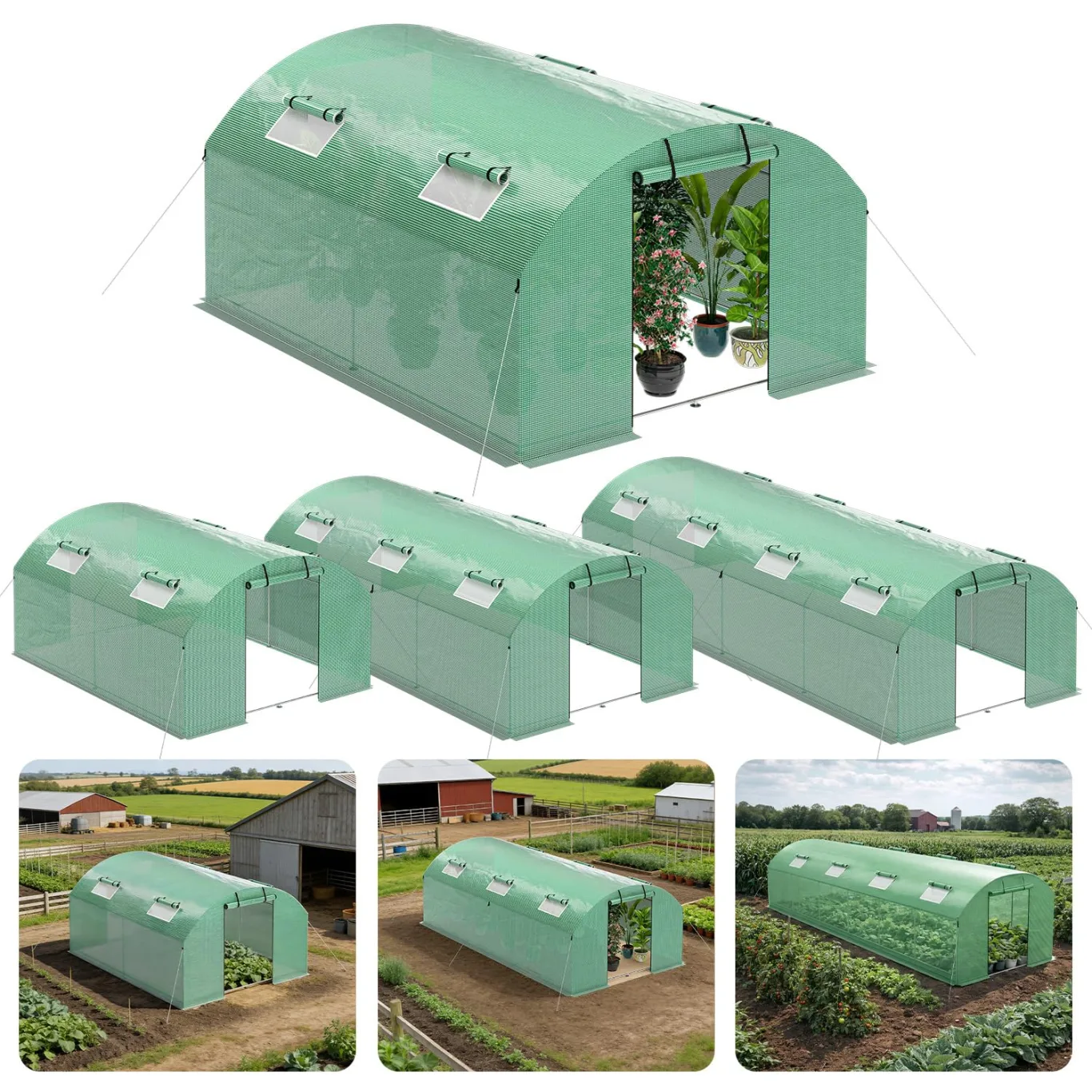Gewächshaus Foliengewächshaus mit Verzinktrohrfundament 3 × 4 m - 12 m² inkl. Erdanker & 4 Aufrollbare Fenster mit Moskitonetz & 140 g/m² UV-beständig Tomatengewächshaus Greenhouse - Bild 1