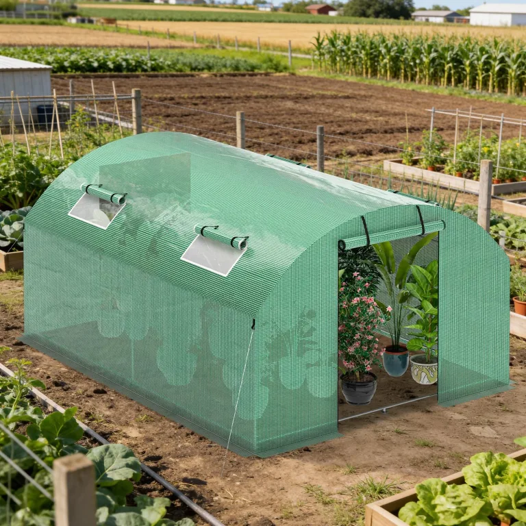 Gewächshaus Foliengewächshaus mit Verzinktrohrfundament 3 × 4 m - 12 m² inkl. Erdanker & 4 Aufrollbare Fenster mit Moskitonetz & 140 g/m² UV-beständig Tomatengewächshaus Greenhouse – Bild 5