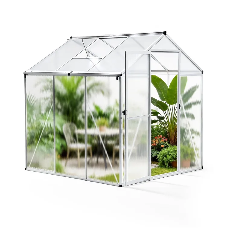 Gewächshaus mit Fundament – Aluminium Treibhaus mit PC-Platten, Anlehngewächshaus für Garten & Balkon, Gewächshaus Restposten, Gartengewächshäuser für Tomatenhaus & Pflanzen (177x181x193cm) – Bild 3