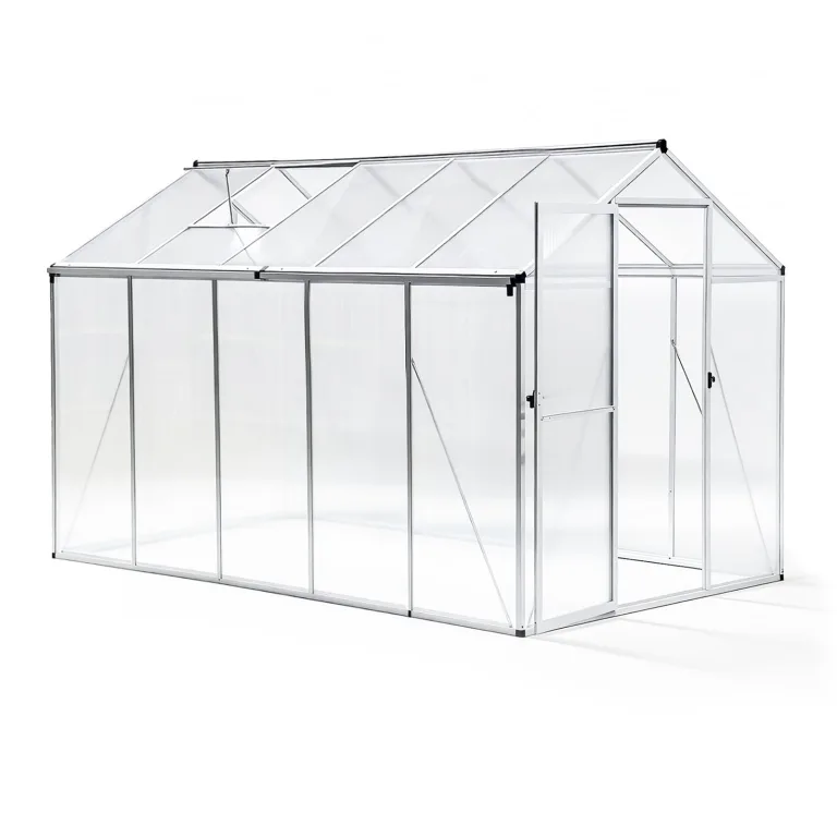 Gewächshaus mit Fundament – Aluminium Treibhaus mit PC-Platten, Anlehngewächshaus für Garten & Balkon, Gewächshaus Restposten, Gartengewächshäuser für Tomatenhaus & Pflanzen (177x181x193cm) – Bild 10