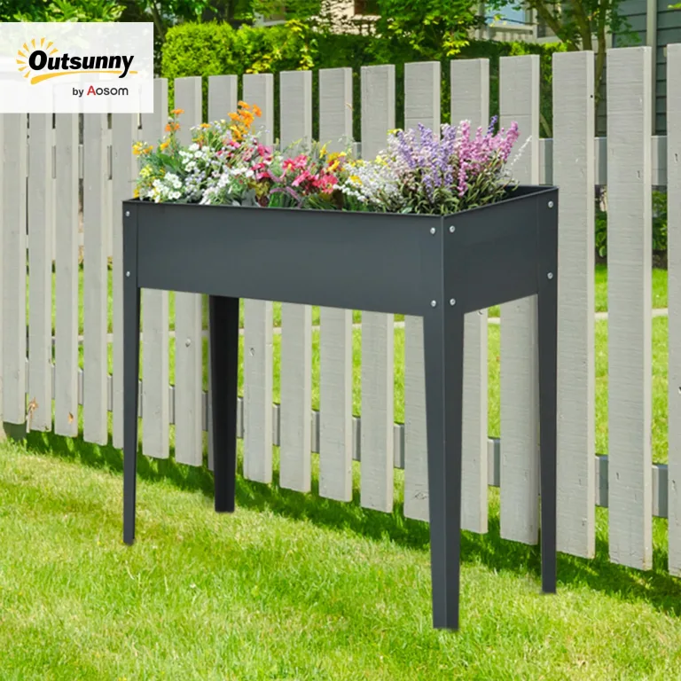 Outsunny Hochbeet Kräuterbeet Pflanzkasten aus Metall mit Füßen und 3 Abflusslöchern, Blumenkasten 100 x 30 x 80 cm – Bild 2