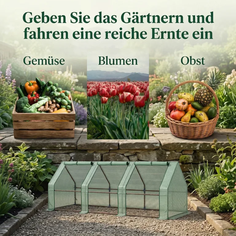 Outsunny Foliengewächshaus aus Stahl, winterfestes Gewächshaus mit Reißverschlussfenster, Treibhaus für Balkon und Garten 270 x 90 x 90 cm, Tomatenhaus für Tomaten, Gemüse und Blumen, Grün – Bild 5