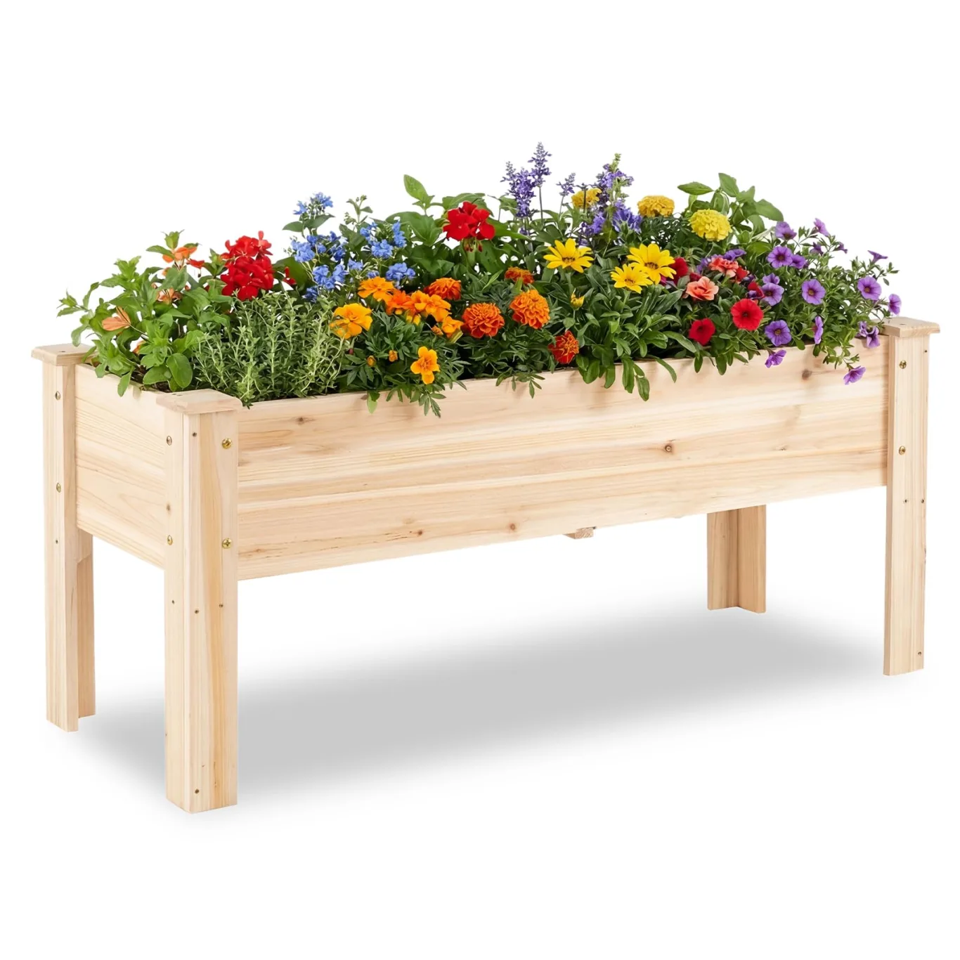 COSTWAY Hochbeet aus Holz, Pflanzbeet für Kinder, 119x45x51cm, Pflanztrog bis 100 kg, Blumenkübel mit Ablauflöchern & L-Beinen, Kräuterbeet rechteckig, Anzuchtbeet Garten Terrasse Balkon, Natur - Bild 1