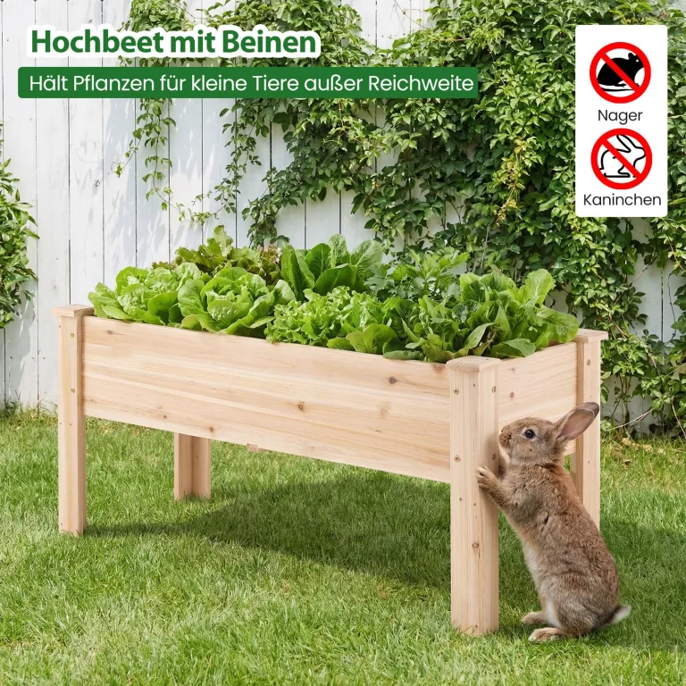 COSTWAY Hochbeet aus Holz, Pflanzbeet für Kinder, 119x45x51cm, Pflanztrog bis 100 kg, Blumenkübel mit Ablauflöchern & L-Beinen, Kräuterbeet rechteckig, Anzuchtbeet Garten Terrasse Balkon, Natur – Bild 3