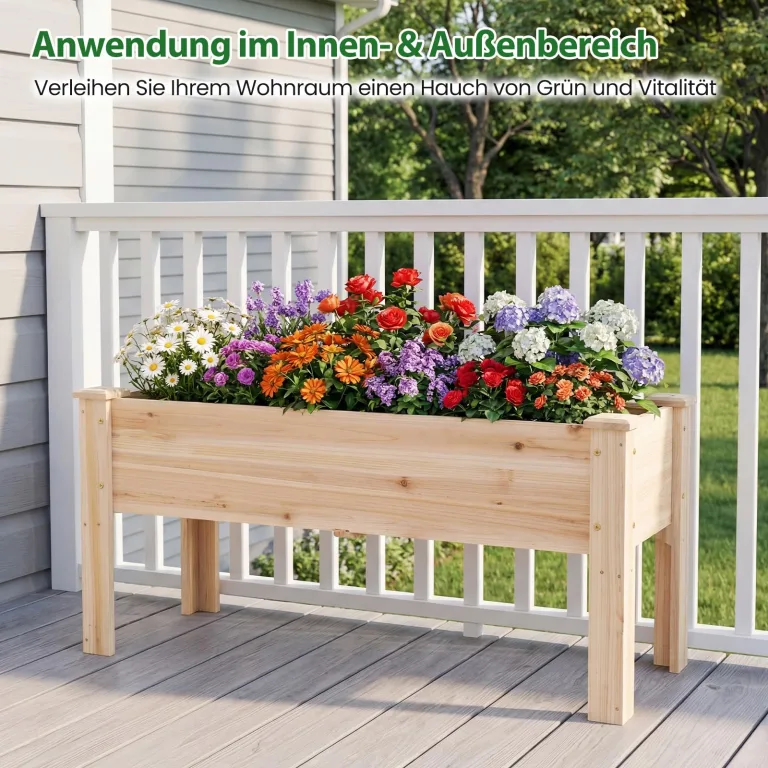 COSTWAY Hochbeet aus Holz, Pflanzbeet für Kinder, 119x45x51cm, Pflanztrog bis 100 kg, Blumenkübel mit Ablauflöchern & L-Beinen, Kräuterbeet rechteckig, Anzuchtbeet Garten Terrasse Balkon, Natur – Bild 8