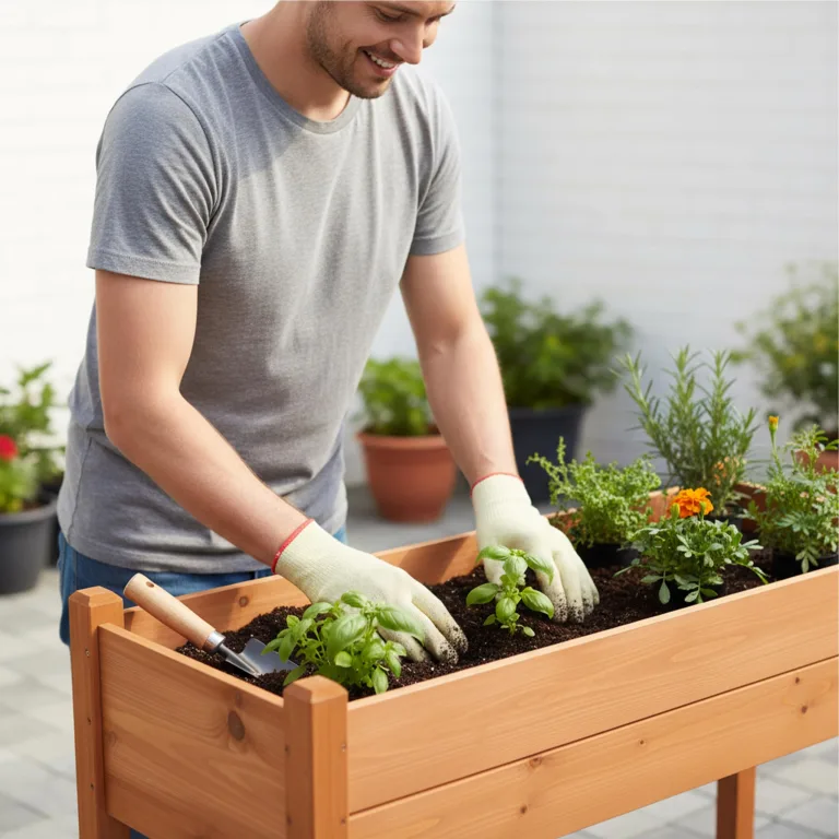 Relaxdays Hochbeet, Kräutergarten, HxBxT: 76 x 127 x 46 cm, Garten, Balkon, Terrasse, Pflanzenbeet, Tannenholz, orange – Bild 5