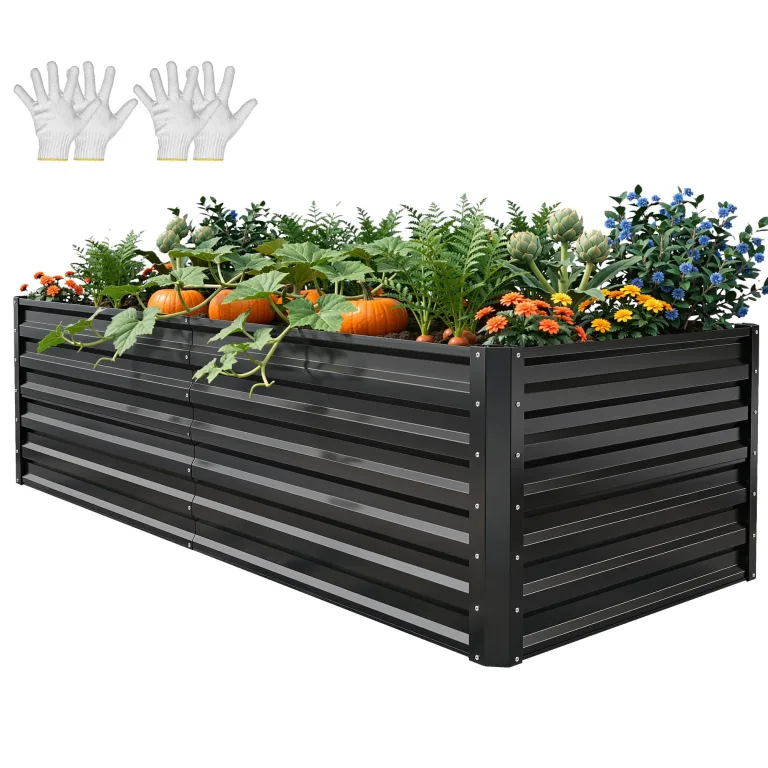 DWVO 2Set Hochbeet Metall, Hochbeete Kit Verdicktem Zink-Aluminium Magnesium Edelstahl Metall Hochbeete für Garten mit Stützstange&Handschuhe für Gemüse, Blumen (Schwarz 180x90x54cm) – Bild 8