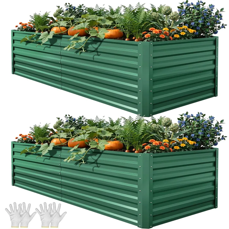 DWVO 2Set Hochbeet Metall, Hochbeete Kit Verdicktem Zink-Aluminium Magnesium Edelstahl Metall Hochbeete für Garten mit Stützstange&Handschuhe für Gemüse, Blumen (Schwarz 180x90x54cm) – Bild 9